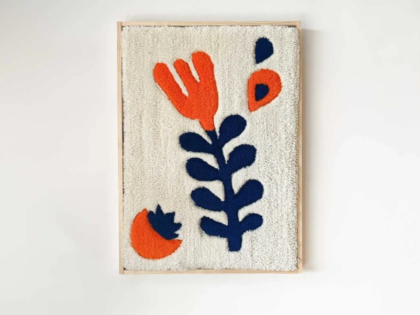 Tapis capitonné fait main Flower38 orange, tenture murale encadrée, cadeau unique personnalisé pour le meilleur ami, tapis à la maison, nom personnalisé, cadeau de vêtement de maison