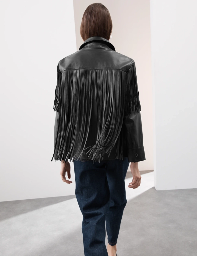 Leather Tassel Fringed Biker Jacket | Autograph | M&S