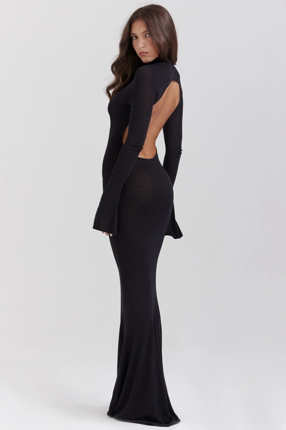 Clothing : Maxi Dresses : 'Sancha' Black Knit Maxi Dress