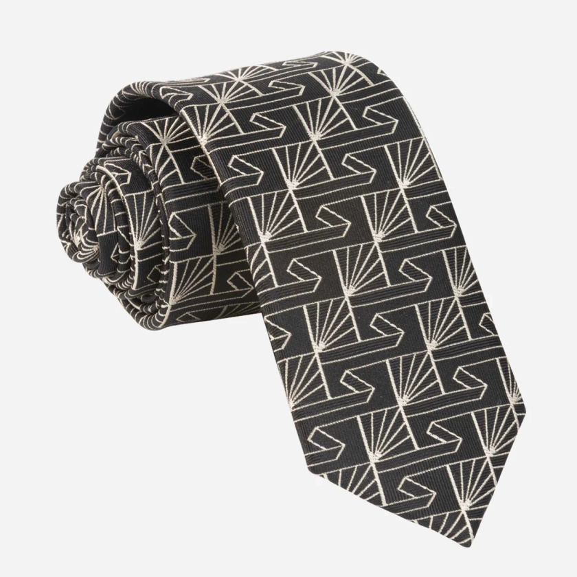 Art Deco Fanfare Black Tie | Silk Ties | Tie Bar