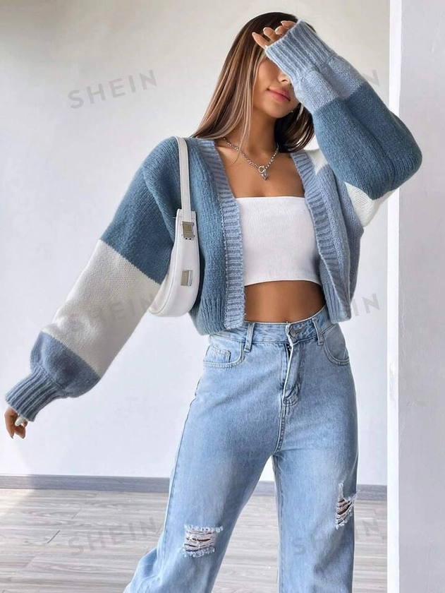 SHEIN Qutie Colorblock Drop Shoulder Duster Cardigan | SHEIN USA