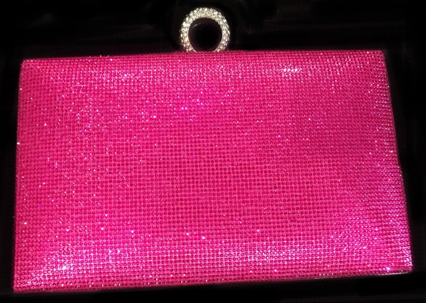New Hot Pink Rhinestone Crystal Clutch Evening Handbag With Crystal Ring Closure Gold Removable Shoulder Chain Inside fit iPhone - Etsy