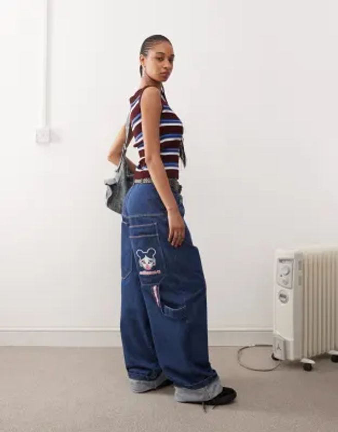 COLLUSION X008 Skater jeans in midwash with embroidery - MBLUE | ASOS