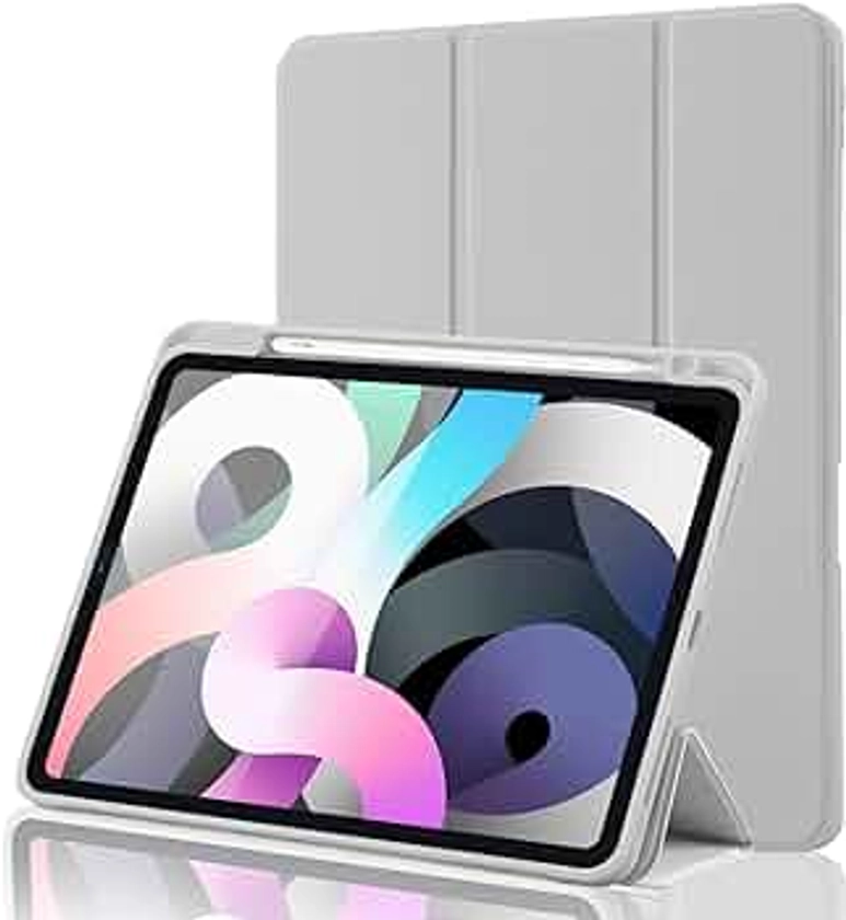 iPad Air 11 Inch Case 2024 / Air 6th 5th 4th Generation 2022/2020 10.9 Inch with Pencil Holder [Full Body Protection + Apple 2nd Pencil Charging and Auto Wake/Sleep] Smart Stand Case (Gray)