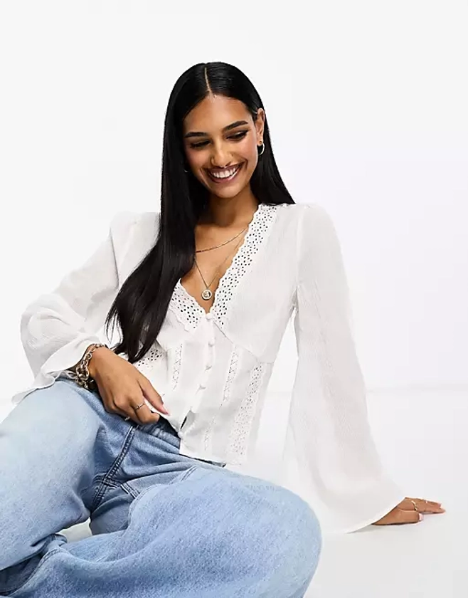 ASOS DESIGN crinkle blouse with lace inserts | ASOS