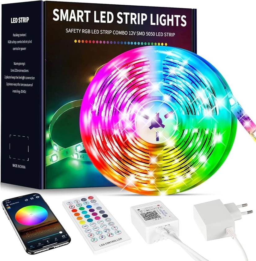 Beaeet Ruban Led 10M, Bande Led 5050 RGB, Led Ruban Lumineuse Flexible Multicolore avec Télécommande 40 Touches, utilisé pour la décoration de maison de chambre à coucher (1x10M)