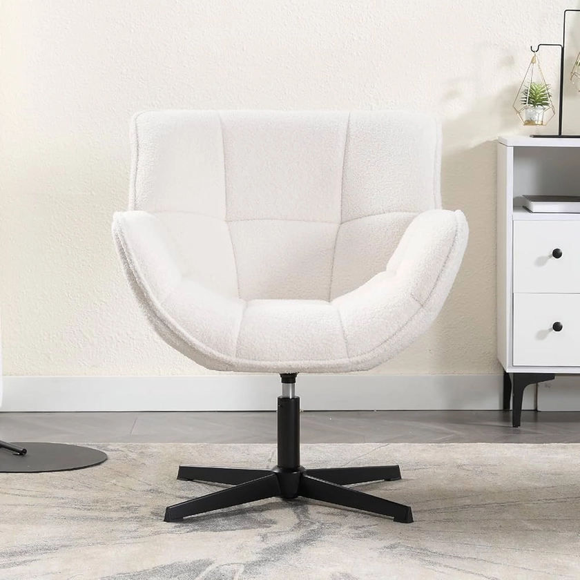 chairus Chaise Pivotante à 360° pour Chambre Chaise Coiffeuse Fauteuil Salon en Fausse Fourrure Chaise de Bureau avec Pied Métal, Blanc : Amazon.fr: Cuisine et Maison