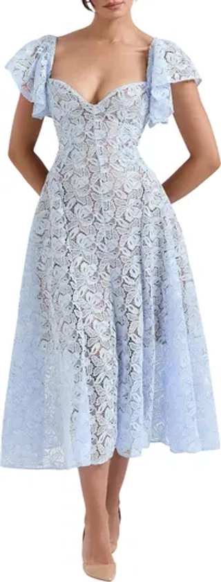 Austen Lace Flutter Sleeves Midi Dress