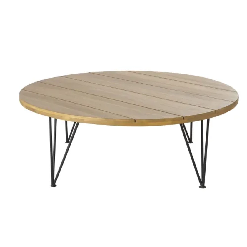 Table basse de jardin en acacia massif et métal noir | Maisons du Monde