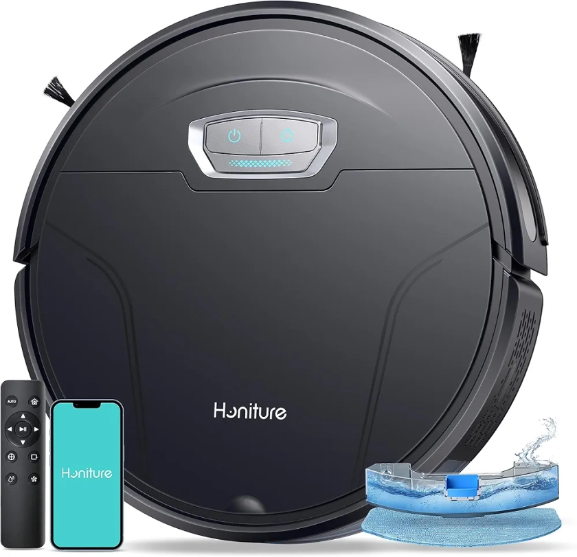 HONITURE Aspirateur Robot Laveur Poils Animaux, Aspirateur Robot 3 en 1, 4500Pa Ultra-Fin et Silencieux, Alexa/WiFi/APP/Télécommande, Idéal pour Les sols durs en Poils d'animaux, G20 Pro