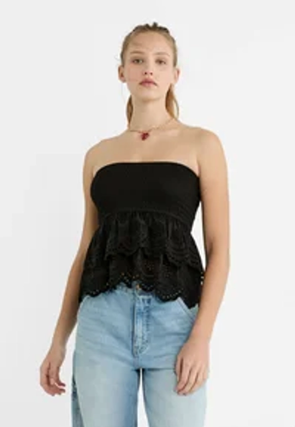 EMBROIDERED BANDEAU - Top - black