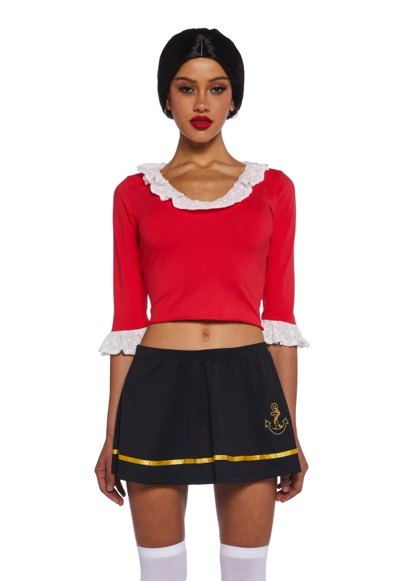 Olive Oyl Popeye Sailor Cartoon Damsel Costume Set Sexy Womans Halloween Costume - Red