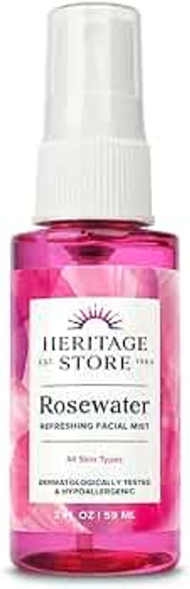 HERITAGE STORE Rosewater - Refreshing Facial Mist for Glowing Skin with Damask Rose, All Skin Types - Rose Water Spray for Face, Made Without Dyes or Alcohol, Hypoallergenic, Vegan, Cruelty Free, 2oz