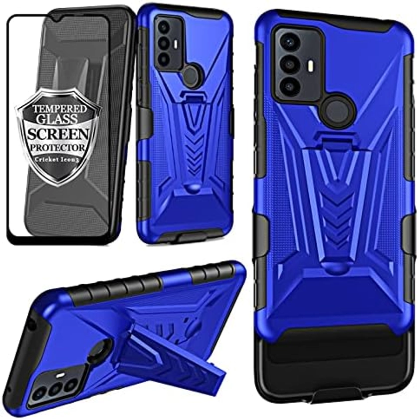 Ailiber for TCL 30 SE Phone Case, TCL 305 / TCL 306 Case Holster with Screen Protector, Swivel Belt Clip Holster with Kickstand, Heavy Duty Full Body Shockproof Protector Cover for TCL 30SE 5G-Blue