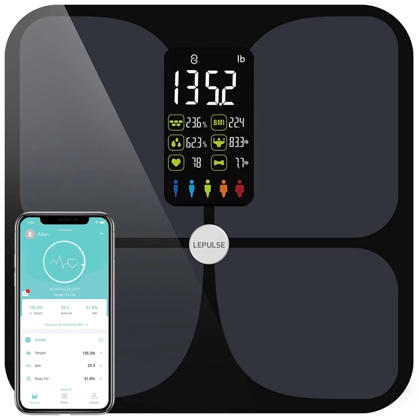Lepulse Scales for Body Weight and Fat,High Accurate Bluetooth Bathroom Digital Body Fat Scale,15 Body Composition Analyzer Sync with Free App,F4 - Walmart.com