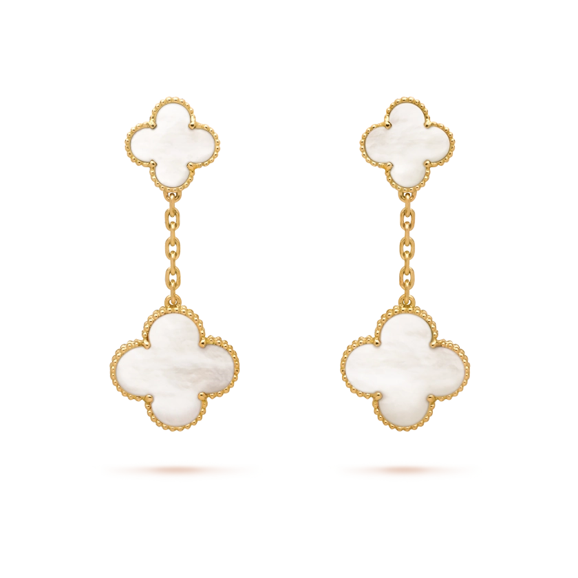 Magic Alhambra earrings, 2 motifs 18K yellow gold, Mother-of-pearl - Van Cleef & Arpels