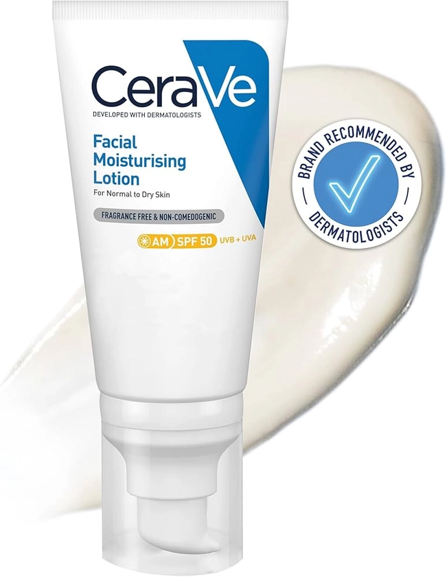 CeraVe AM Facial Moisturising Lotion SPF50 with Ceramides & Vitamin E for Normal to Dry Skin 52ml : Amazon.co.uk: Beauty