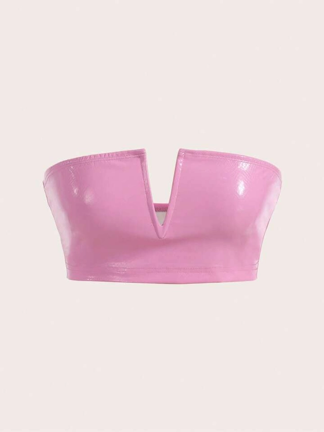 SHEIN ICON Solid PU Leather Tube Top