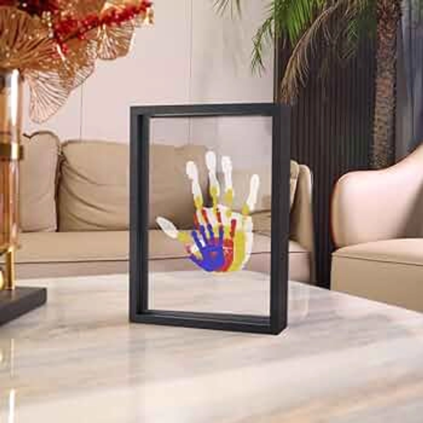 Family Handprint Kit, DIY Craft Keepsake Wooden Frame, Endless Gift Set, Non-Toxic Paints, Transparent Sheets (Black)