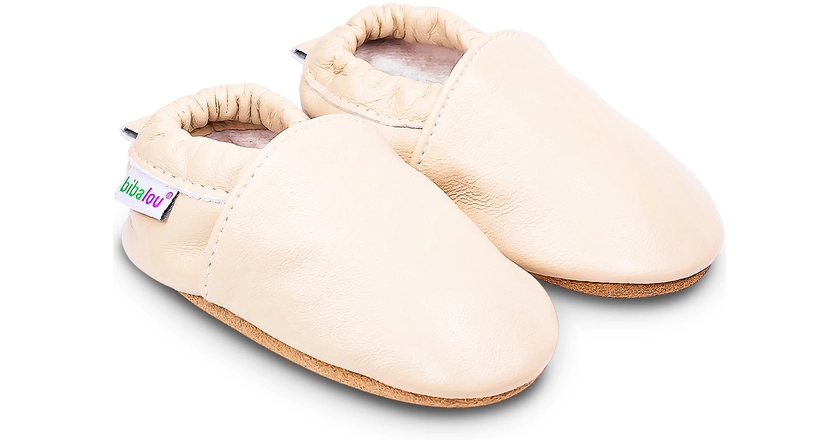 Chaussons beiges pour bébé en cuir souple unis