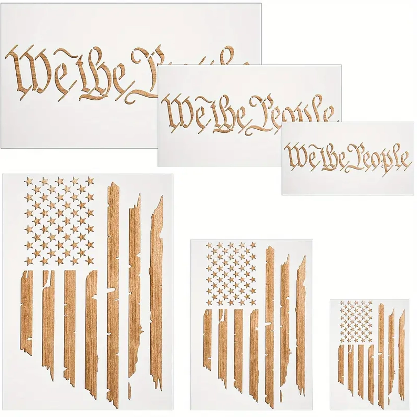 6pcs American Flag Stencils We The People Stencil Reusable Tracing Templates US Flag Painting Templates For Painting On Wood For DIY Card Albums Wall