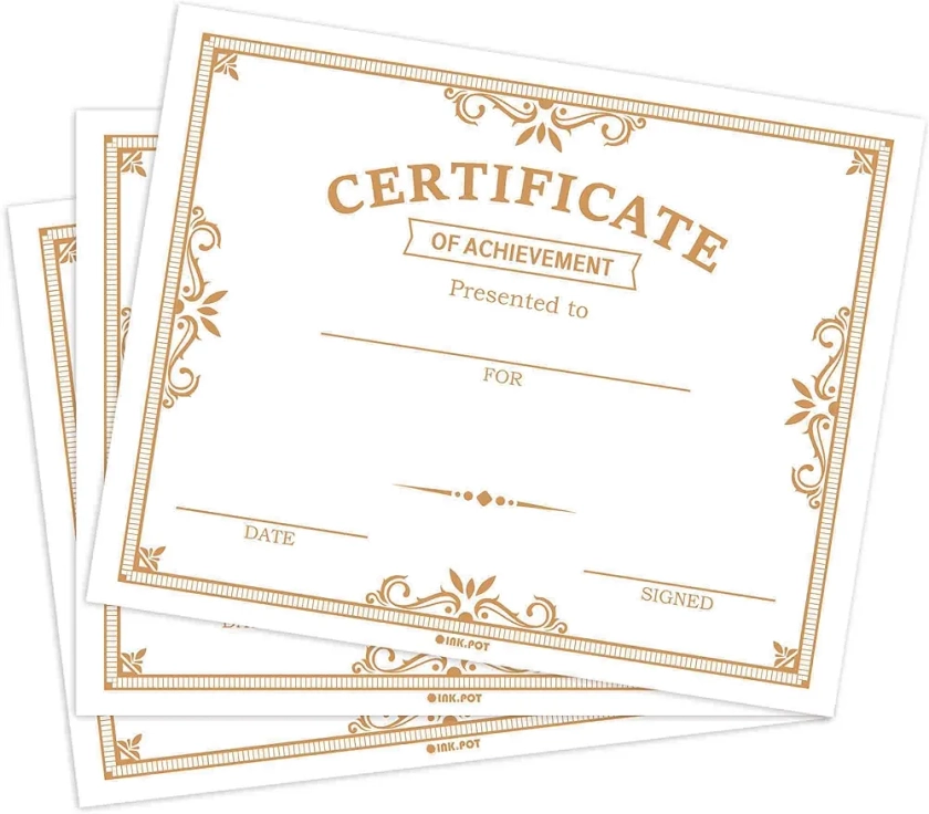 Inkdotpot Pack of 25, Golden Certificate of Completion Award Certificate for Students- Certificate of Achievement Awards and Certificates for School- 8x10 inch : Amazon.in: Office Products