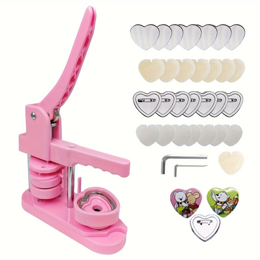 Heart-Shaped Button Maker Machine, Detachable Heart DIY Pin Button Maker Press Machine Kit, Badge Button Press Machine Pin Maker Machine With Free 100