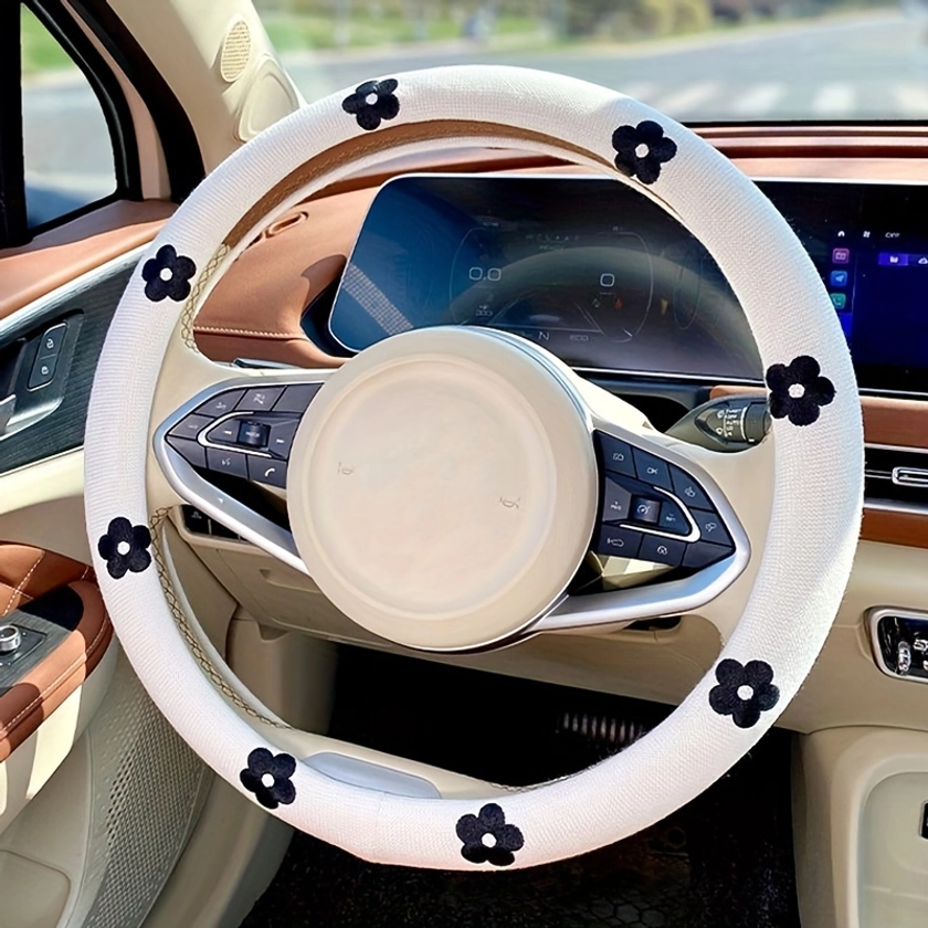 Trendy Embroidered Floral Pattern Steering Wheel Cover Cars - Temu Canada