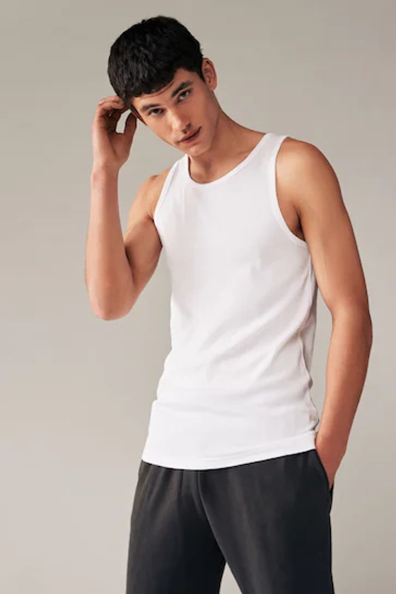 Buy White Ribbed Pure Cotton Vests 2 Pack from the Next UK online shop
