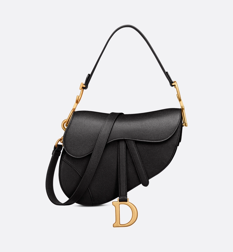 Saddle Bag with Strap Black Grained Calfskin | DIOR