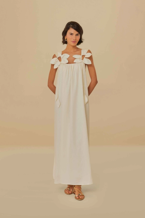White Floral Details Lenzing™ Ecovero™ Euroflax™ Midi Dress