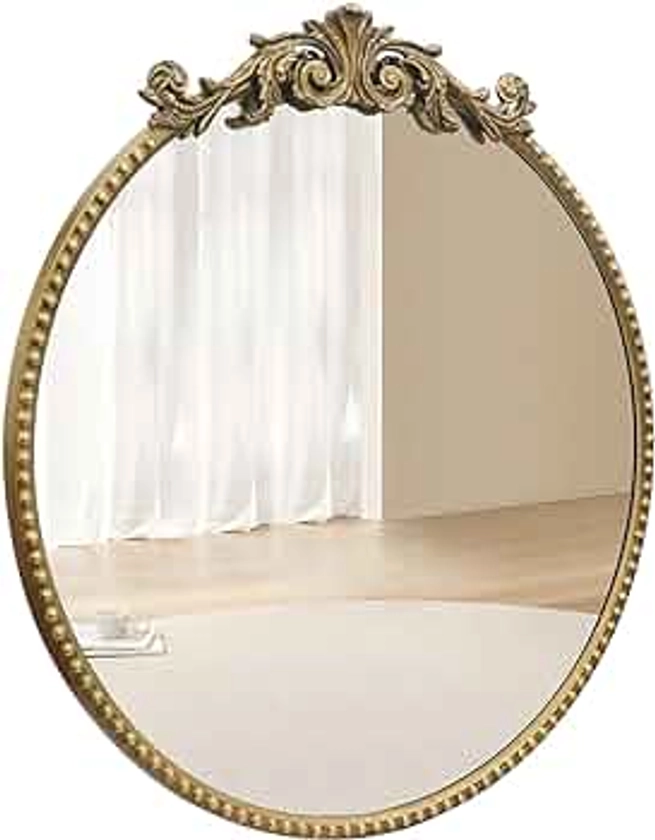 YIDIE Round Mirror, 24''Baroque Style Circle Mirror Vintage Gold Metal Frame Wall Mirrors for Vanity, Bathroom or Bedroom