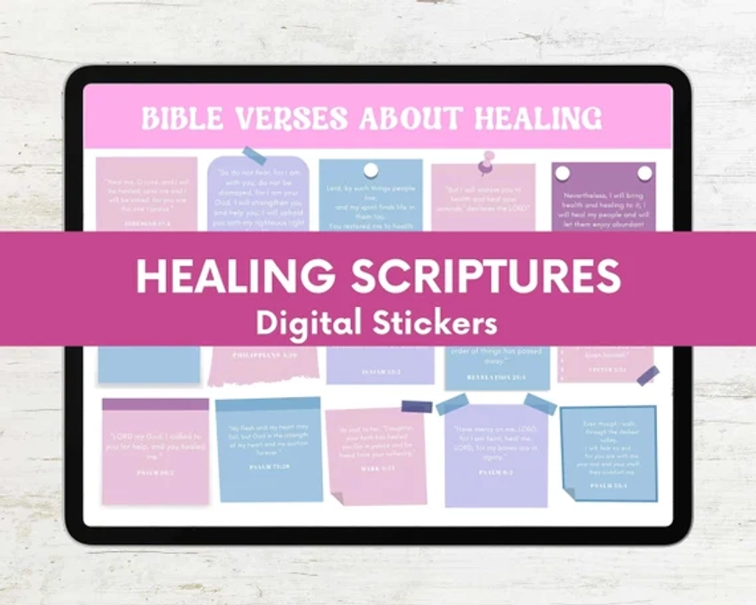 15 Pastel Colored Bible Verses About Healing,Healing Scripture Digital Stickers for Health Planners,Bible Verse Sticky Notes Medical Planner