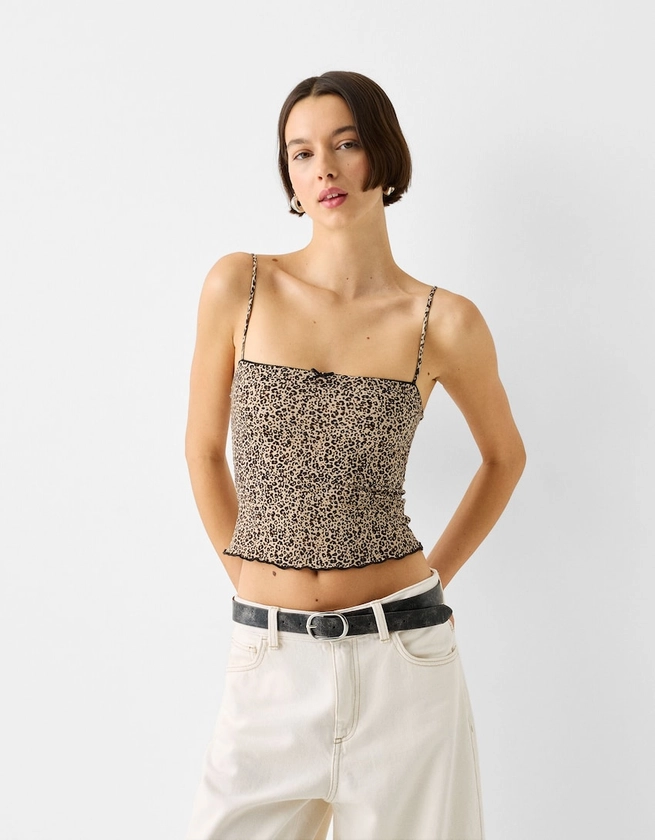 Animal print strappy top with bow detail