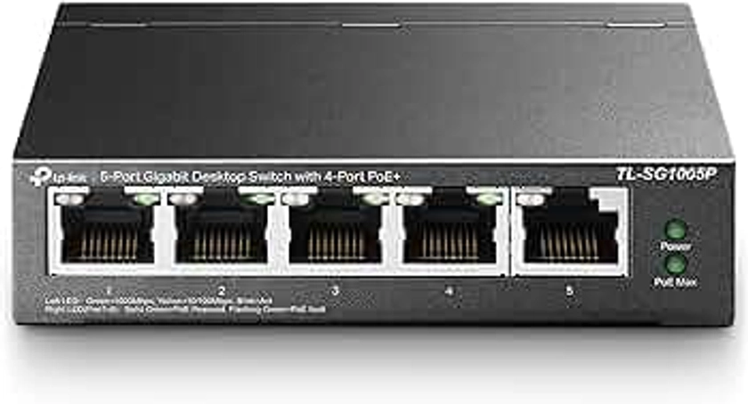TP-Link Switch PoE (TL-SG1005P V2) 5 ports Gigabit, 4 ports PoE-, 65W pour tous les ports PoE, Boitier Métal, Installation faciles, idéal pour créer un réseau de surveillance polyvalent et fiable