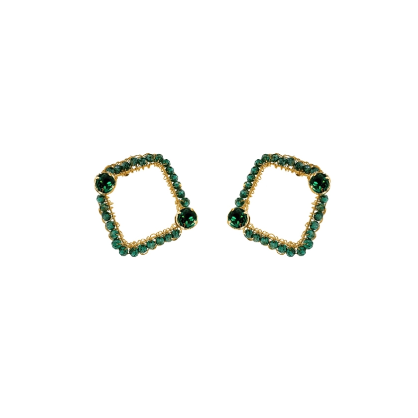 Emerald & Gold Prisma Maxi Square Posts Handmade Earrings