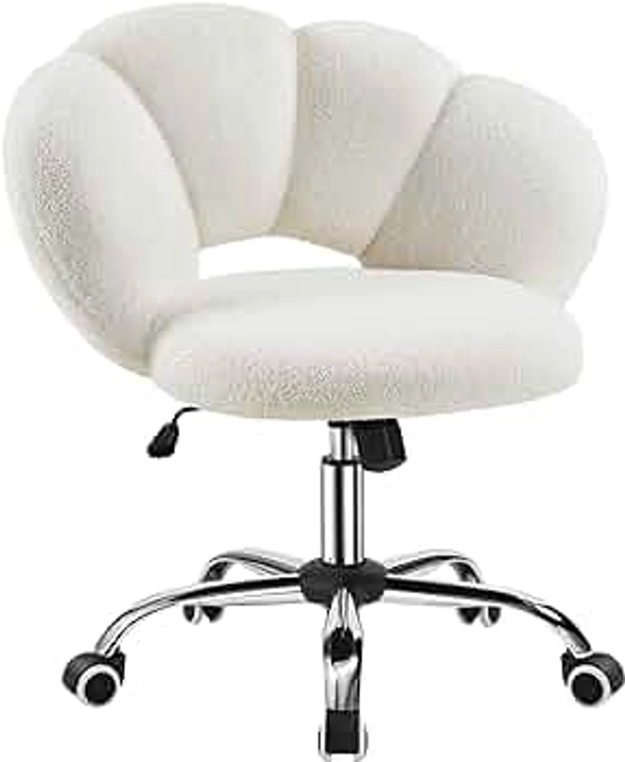 Yaheetech Boucle Upholstered Desk Chair Cloud-Shaped Vanity Chair Adjustable Home Office Chair Computer Chair with Rolling Wheels for Living Room, Bedroom White