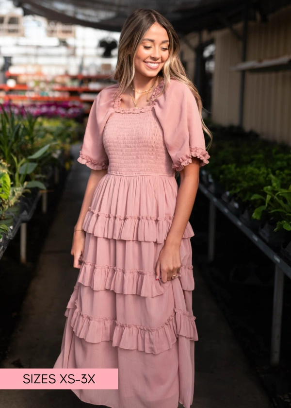 Cassy Dusty Pink Tiered Dress
