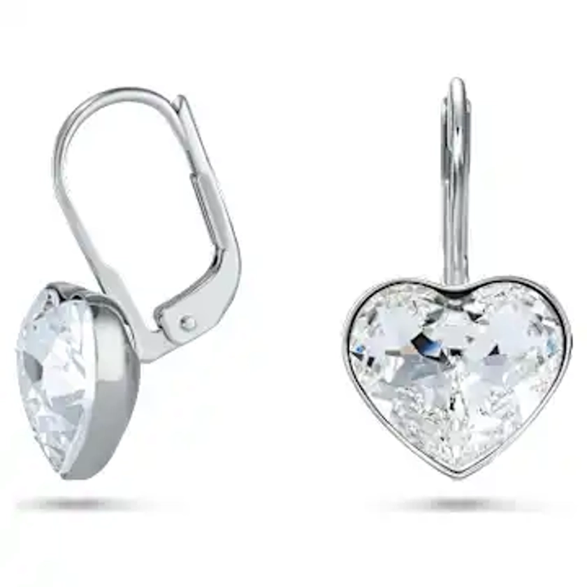 Bella drop earrings, Heart, White, Rhodium plated by SWAROVSKI