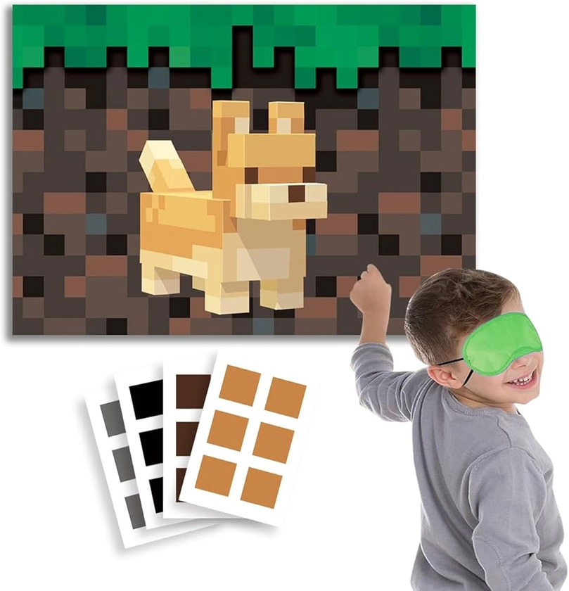 Amazon.com: Miner crafting Party Supplies, Pin the Nose on the Dog Pixel Pin the Tail Game. Mining Games, Big 157g Copperplate Paper, Elastic Blindfolds, Stickers All Edge Cut for Minecraft Party Games. : Toys & Games