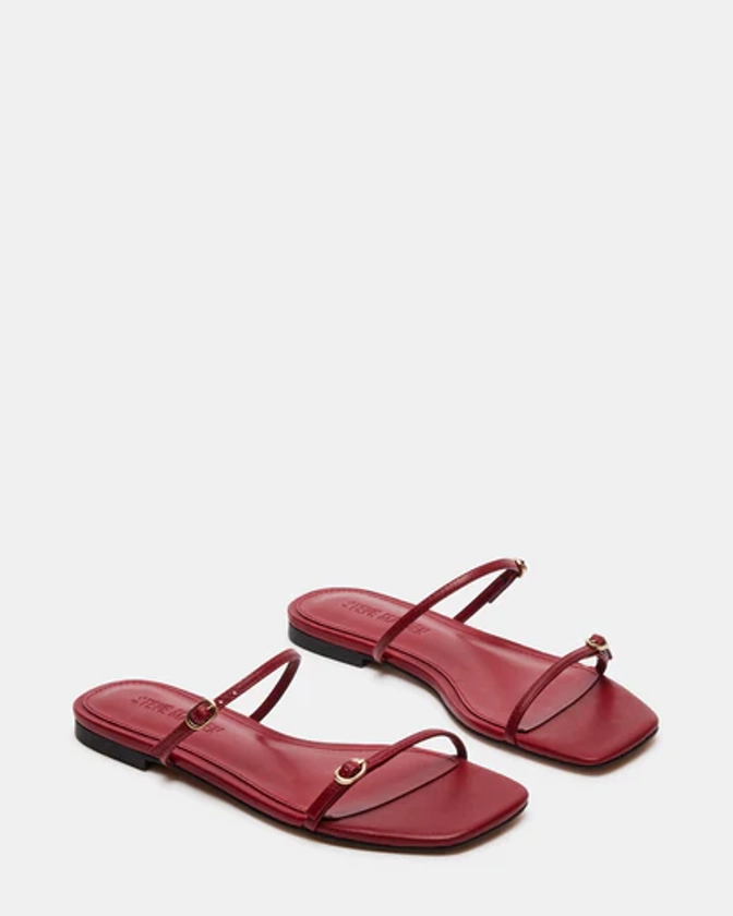 TUNDRA Red Leather Square Toe Slide | Women's Sandals