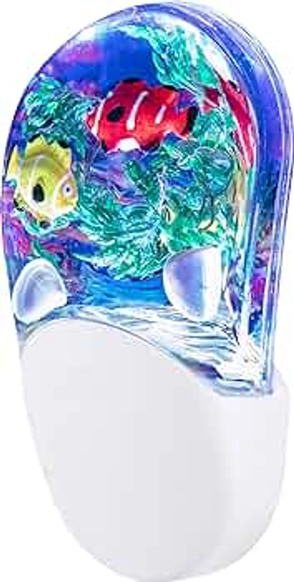 Lights By Night Tropical Aqualites LED Night, Plug-in, Color Changing, Light Sensing, Auto On/Off, for Kids, Under the Sea, Fish, 10908