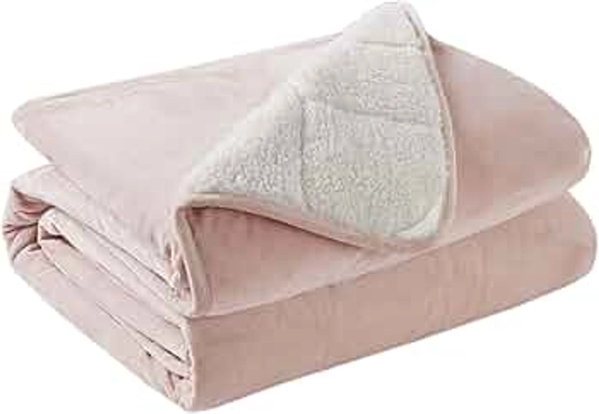 Degrees of Comfort Weighted Blanket Queen Size 20 Lbs for Adults, Pink Soft Cozy Fleece Sherpa Heavy Blankets, Ultra Fuzzy Throw with Plush Flannel Top, 60 X 80 Inch, Blush