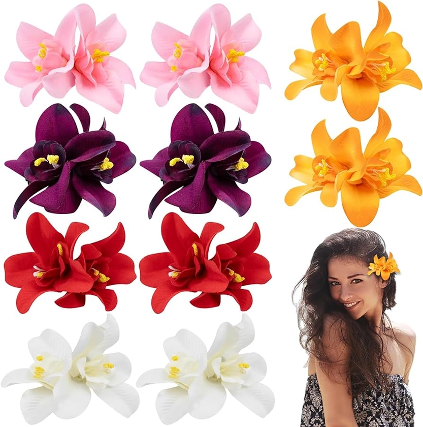 10pcs Bohemian Flower Hair Clips, Artificial Tropical Flower Clip for Seaside Holiday, Wedding Party Bridal Hair Accessories, Hawaiian Beach Flower Hair Pins Clip for Women Girls