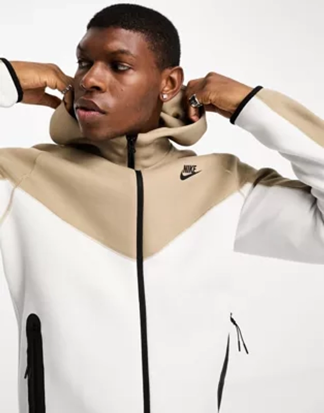 Nike Tech Fleece winter hoodie in white and khaki | ASOS
