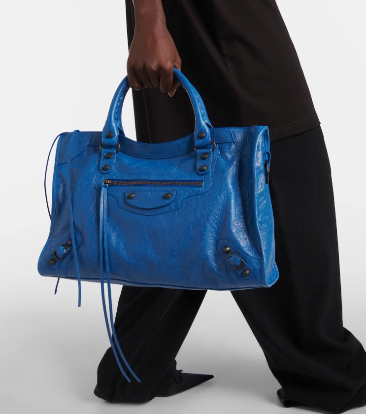 Le City Medium leather bag in blue - Balenciaga | Mytheresa