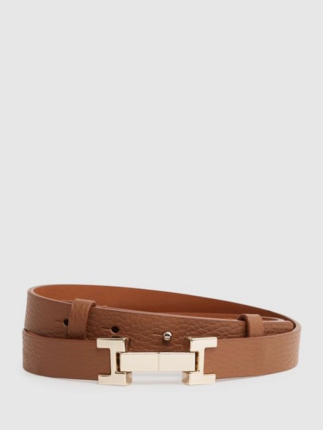 Leather Square Hinge Belt in Tan - REISS