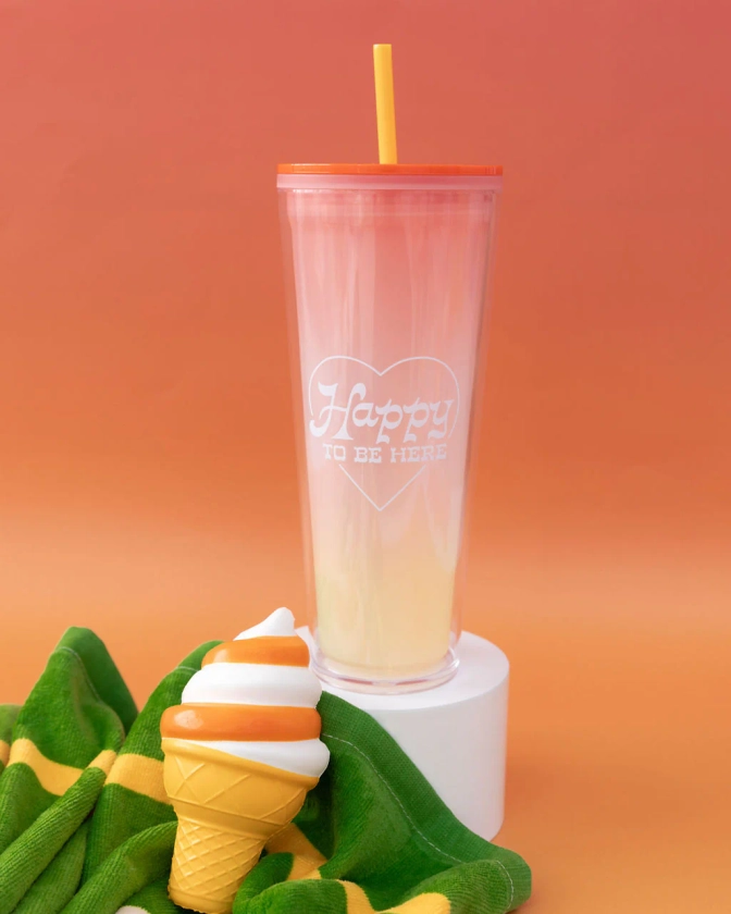 Color Changing Sip Sip Tumbler with Straw - Happy to be Here