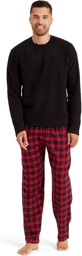 Snuggaroo Mens Soft Fleece Pyjamas Set with Long Sleeve Top and Checked Bottoms