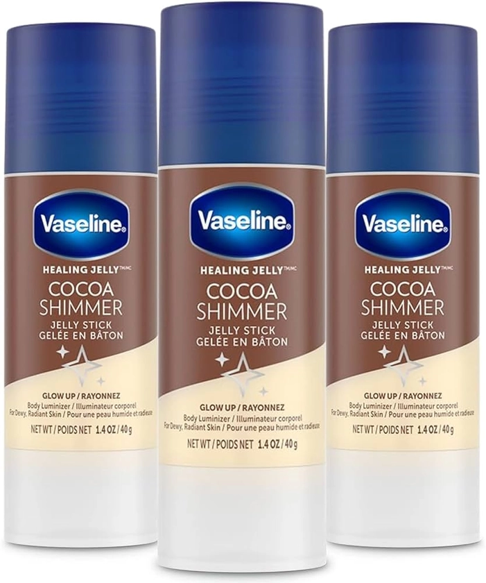 Unilever Vaseline Cocoa Shimmer Jelly Stick GLOW UP Body Luminizer For Dewy Radiant Skin 1.4 oz - 3 Count